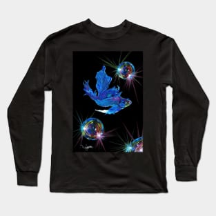 Siamese Fighting Fish and Colorful Shiny Bubbles Long Sleeve T-Shirt